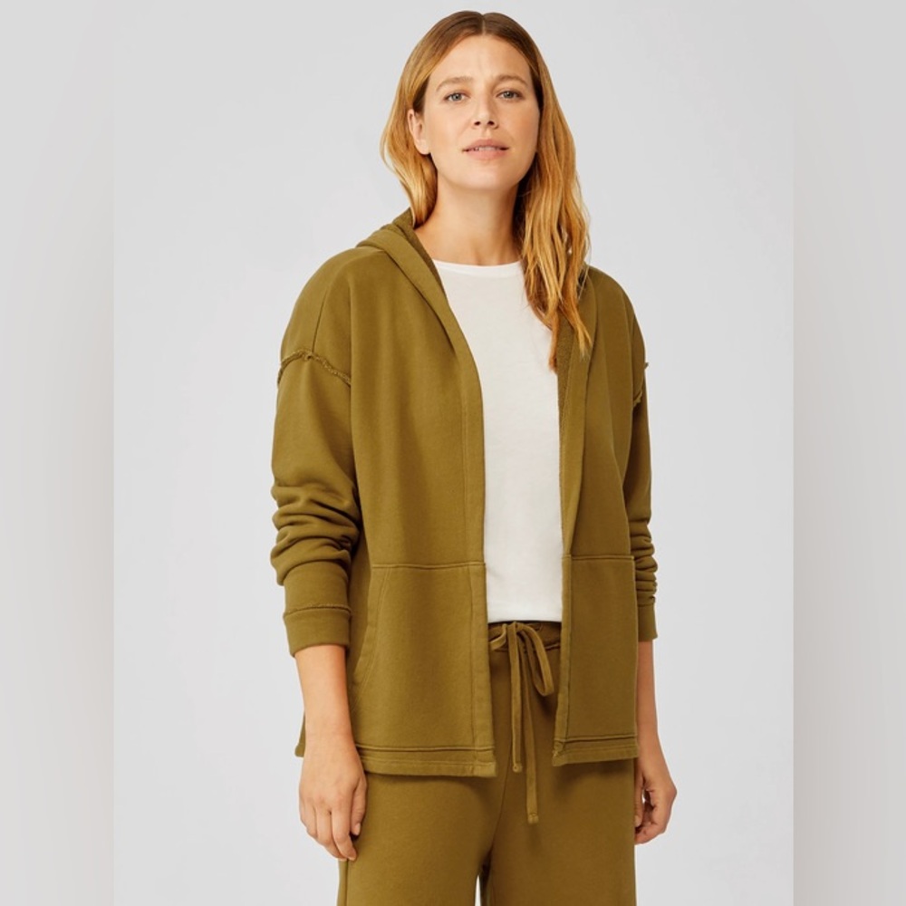 Eileen Fisher Organic Cotton French Terry Hooded Jacket